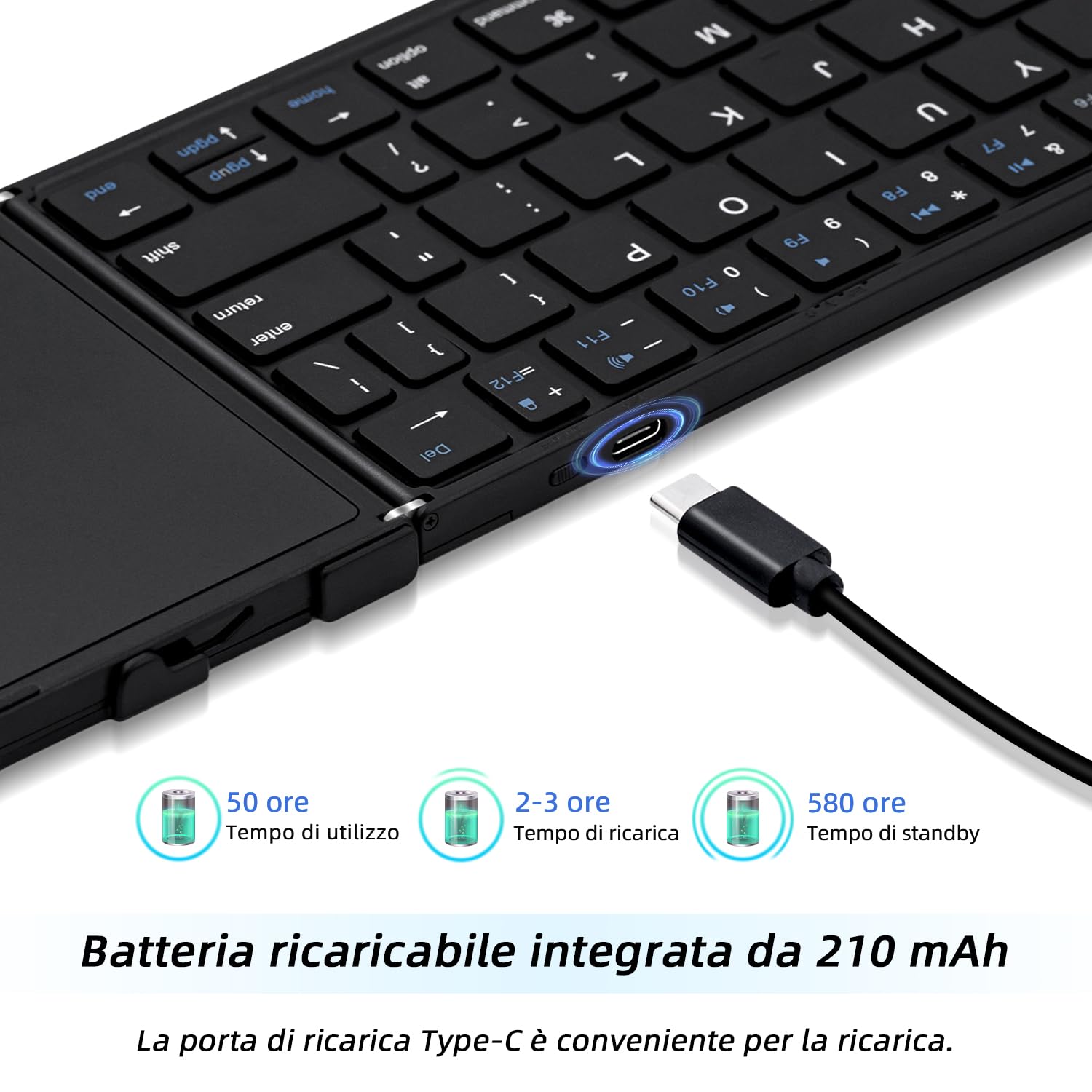 Mcbazel Opvouwbaar draadloos toetsenbord met touchpad voor tablet/mobiele telefoon/pc, draagbaar toetsenbord, draadloos, oplaadbaar, ondersteunt meerdere apparaten/iOS/Android/MacOS/Windows - zwart Mcbazel Opvouwbaar draadloos toetsenbord met touchpad voor tablet/mobiele telefoon/pc, draagbaar toetsenbord, draadloos, oplaadbaar, ondersteunt meerdere apparaten/iOS/Android/MacOS/Windows - zwart