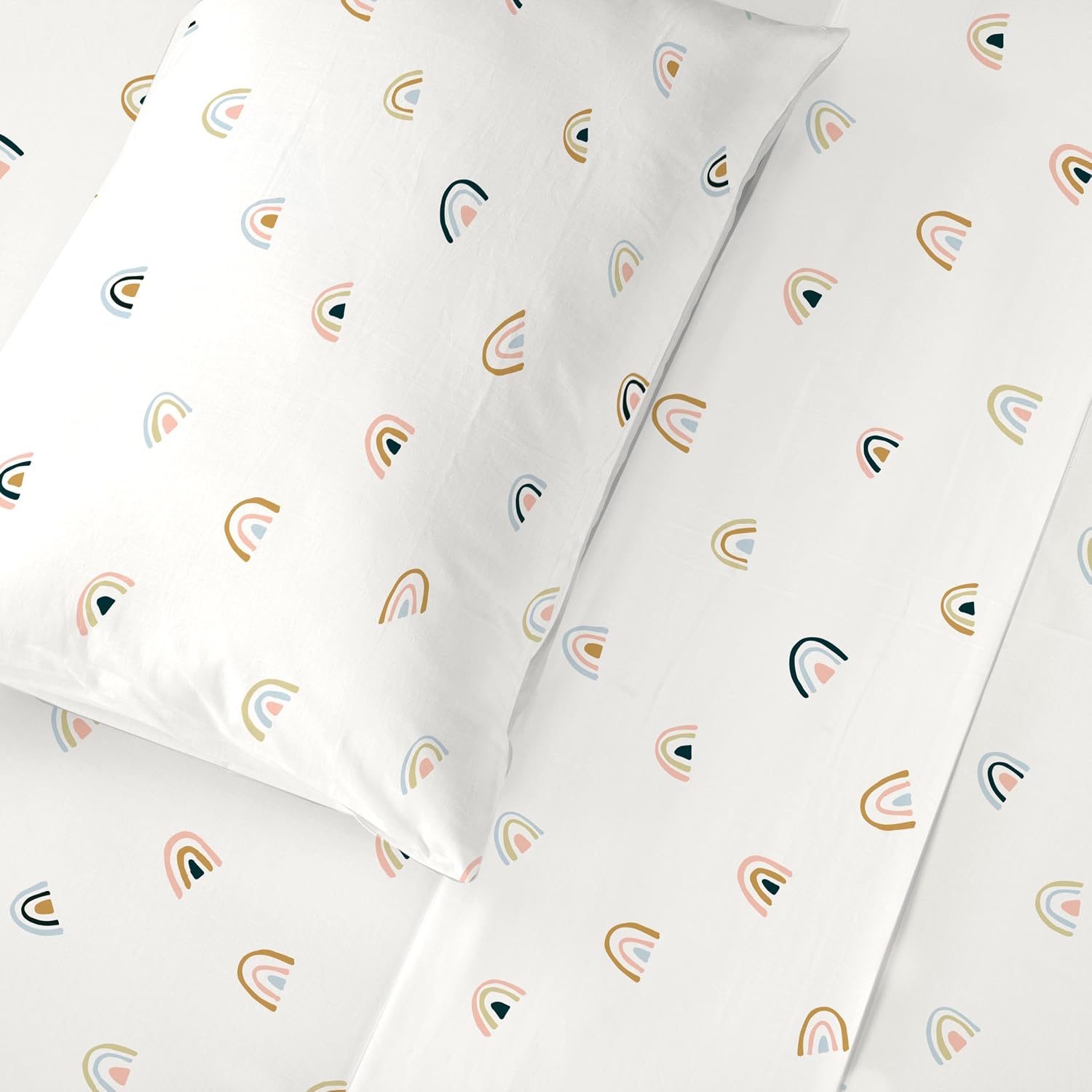 MakeMake Organics Organic Sheet Set Twin (3 Piece) GOTS Certified Organic Cotton Sheets 300 TC Sateen Soft 1-Fitted Sheet, 1-Flat Sheet, 1-Pillow Cases Toddler Kids (Twin, Rainbow)