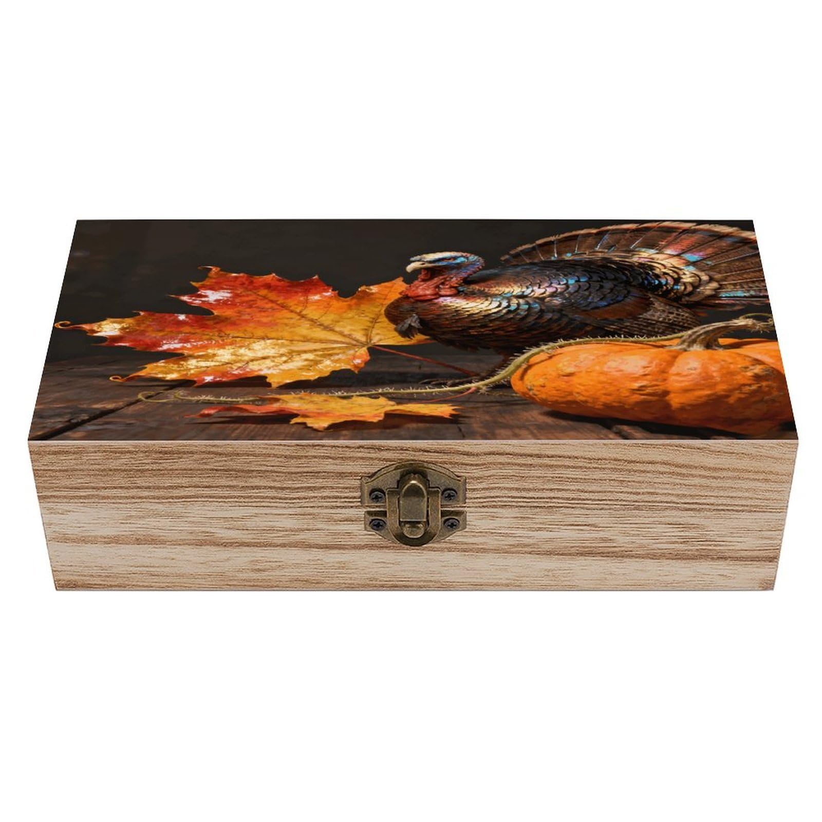 VstaDank Maple Turkey Pumpkin Wooden Storage Box with Hinged Lid Natural Wooden Box Beautifully Keepsake Boxes Vintage Wood Boxes Jewelry Organizer Trinket Storage Chest Unique Gift