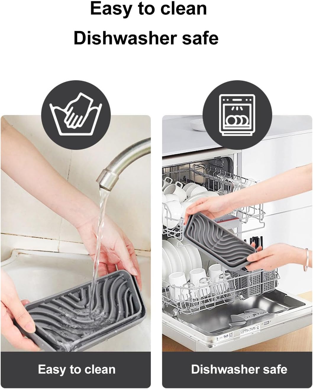 2Pcs Refrigerator Water Drip Tray Catcher Trapezoidal Silicone Refrigerator Drip Tray Catcher for GE for Samsung (Grey)
