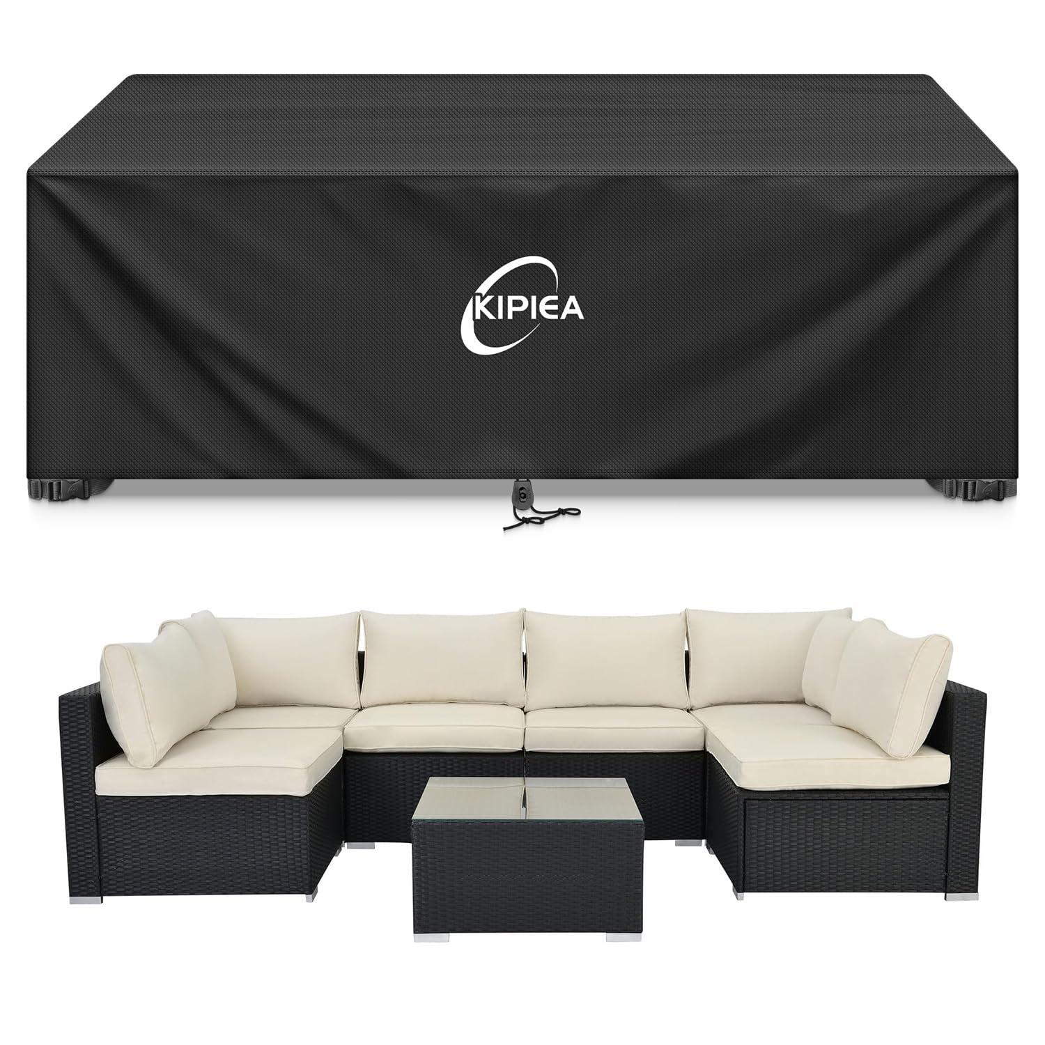 Kipiea Patio Furniture Covers Waterproof Winter, Heavy-Duty 420D Outdoor Patio Table Set Covers, Rectangular Outdoor Sectional Couch Covers (78" L x 58" W x 28" H) — view 30