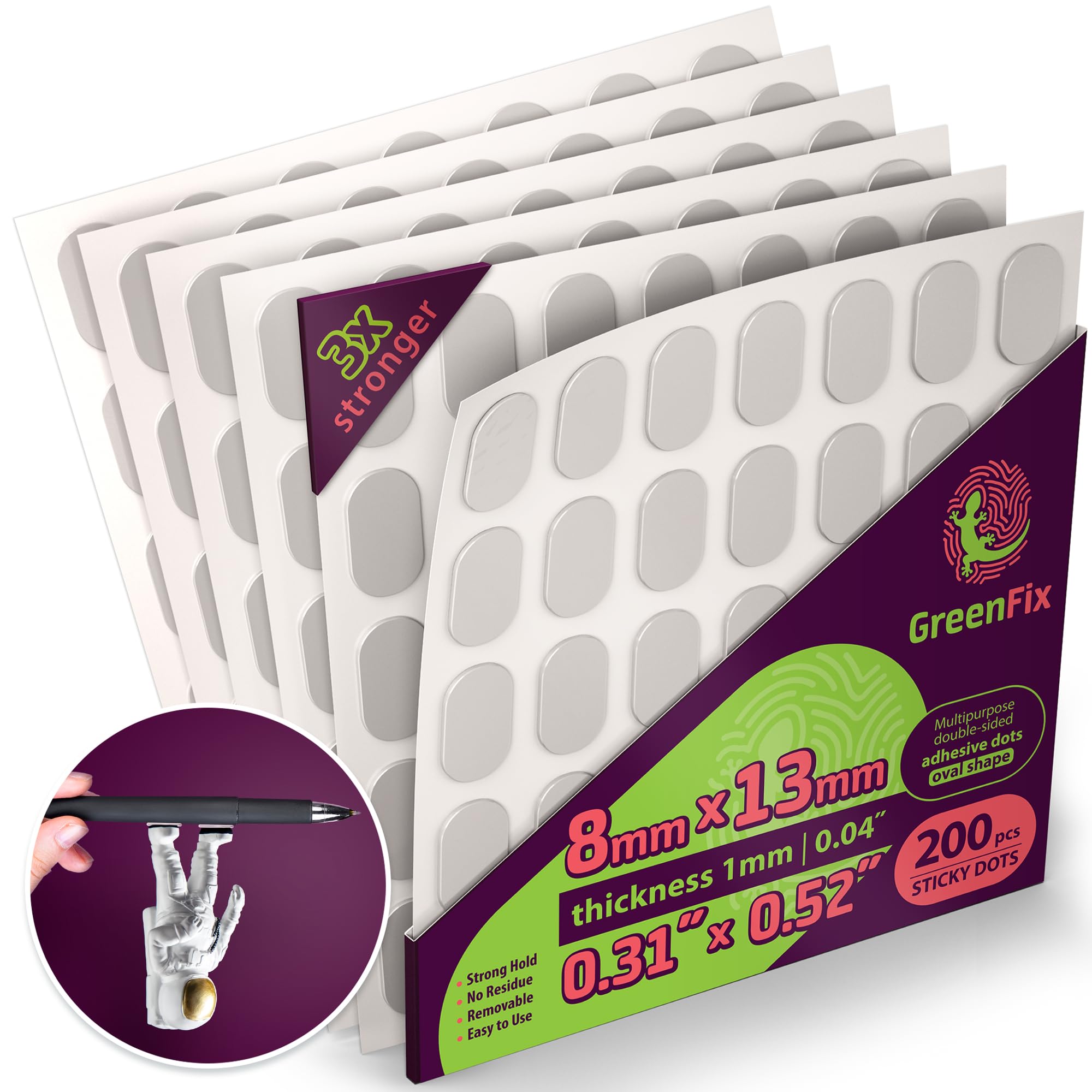 GreenFix Gel Adhesive Dots 200PCs - Sticky Dots Clear Double Sided Removable - Sticky Tack for Collectibles & Figurines, Home Decor, Arts & Crafts -