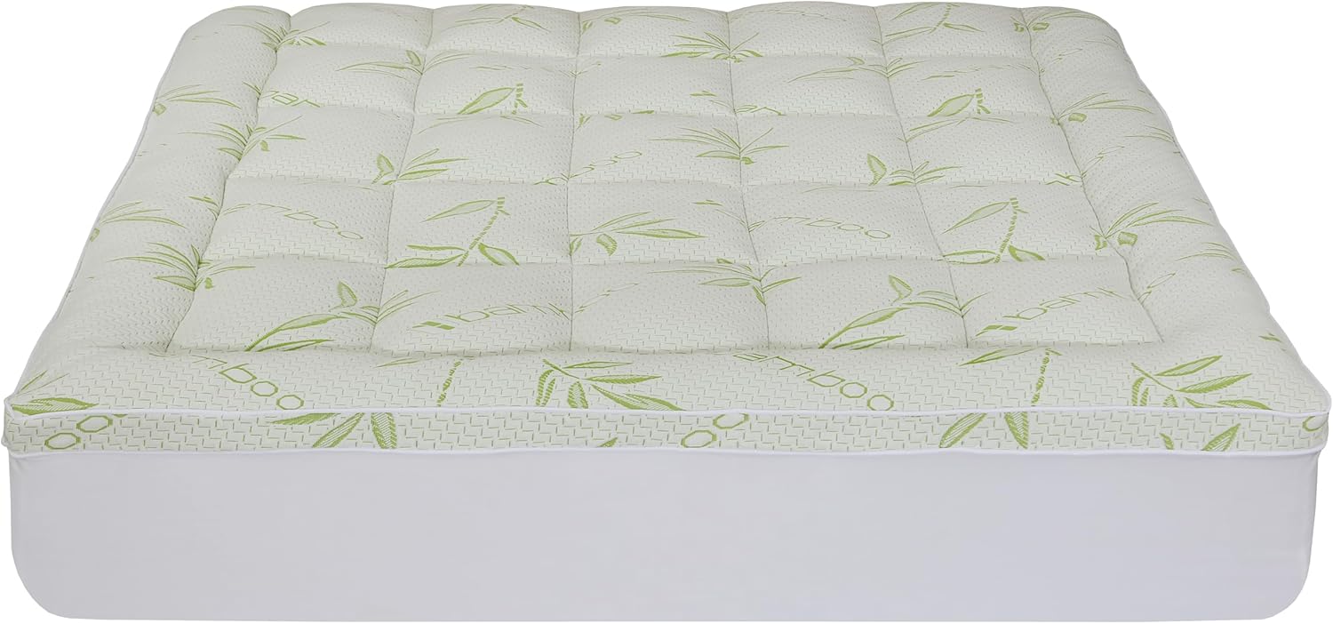 Queen Mattress Topper 550 GSM Pillow Top – Bamboo Mattress Pad Cover for Back Pain Relief, Extra Thick Plush & Naturally Cooling, Elastic Deep Pocket Fitted, White