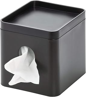 iDesign Cade Matte Black Facial Tissue Box Cover with Storage Tray - Stylish Bathroom Organizer, 6.1x5.15x5.4 Inches