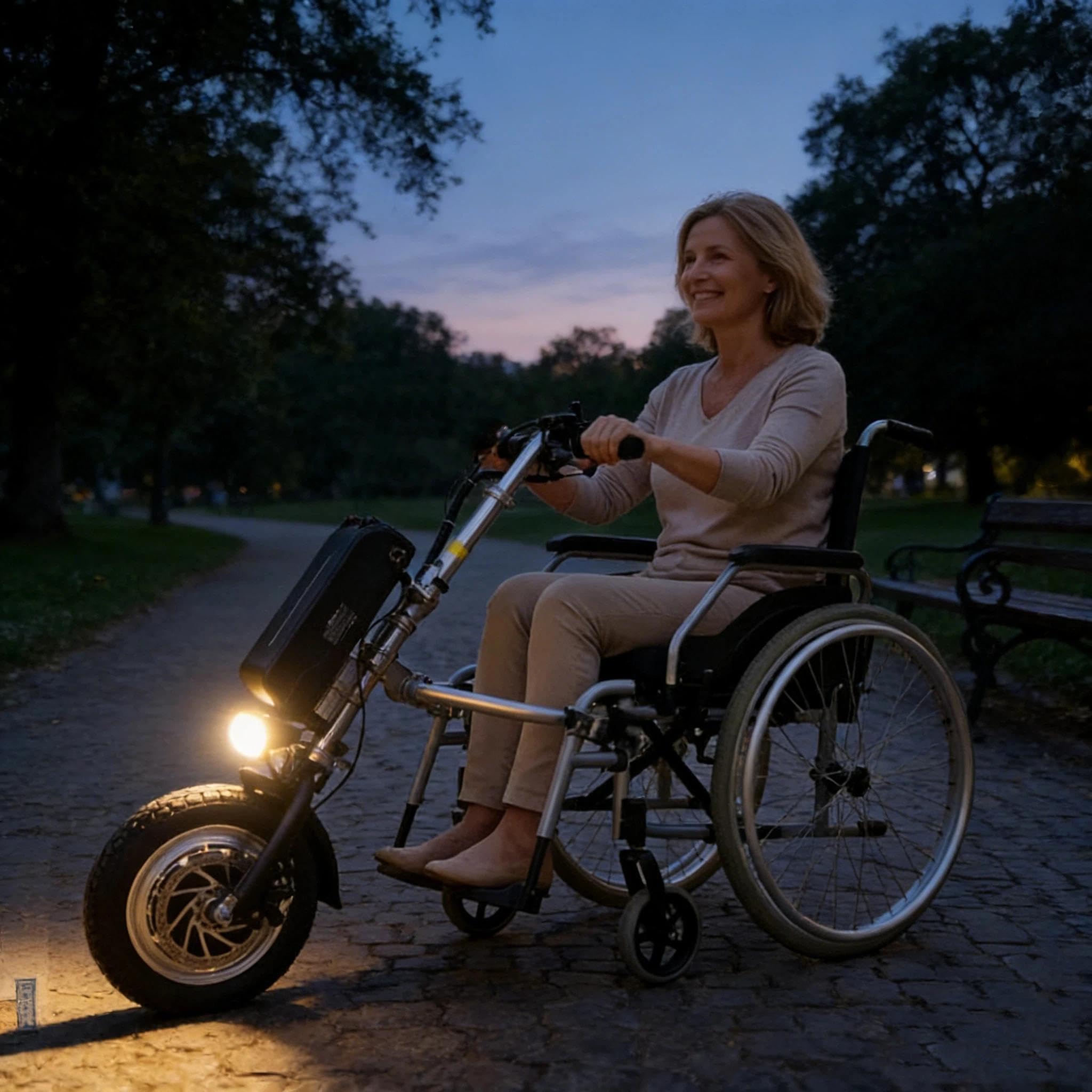 Handbike Eléctrico para Sillas de Rueda，Conversión De Sillas De Ruedas Eléctricas 500 W con ajuste de 3 velocidades, alcance de 65 km, carga USB, diseño plegable, construcción de aluminio(B 15ah)
