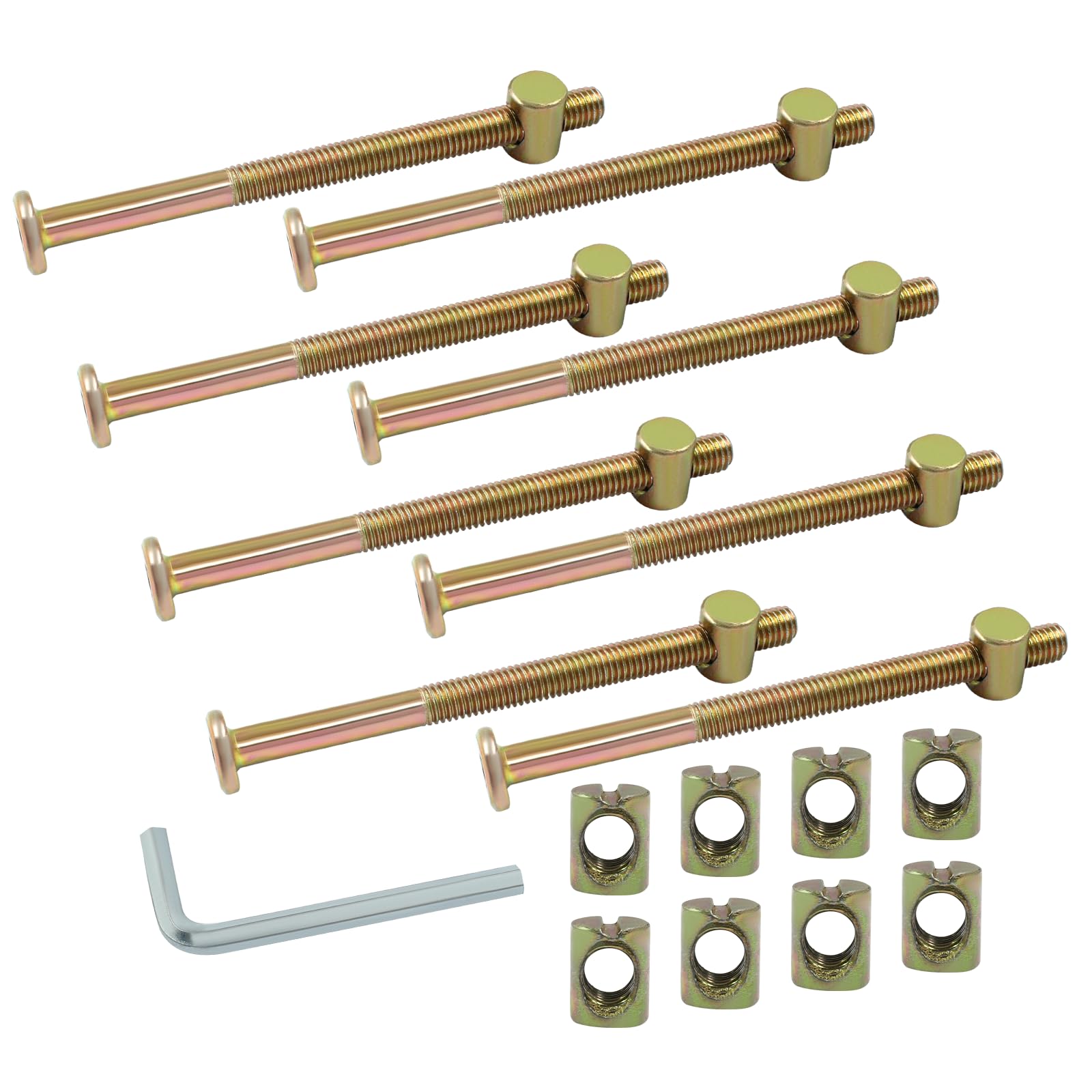 Biaungdo M8 x 110mm Bunk Bed Bolts, Hex Drive Socket Furniture Barrel Screws Bolt Nuts Furniture Crib Baby Bed Bolt with Wrench(Bronze, 8 Pcs)
