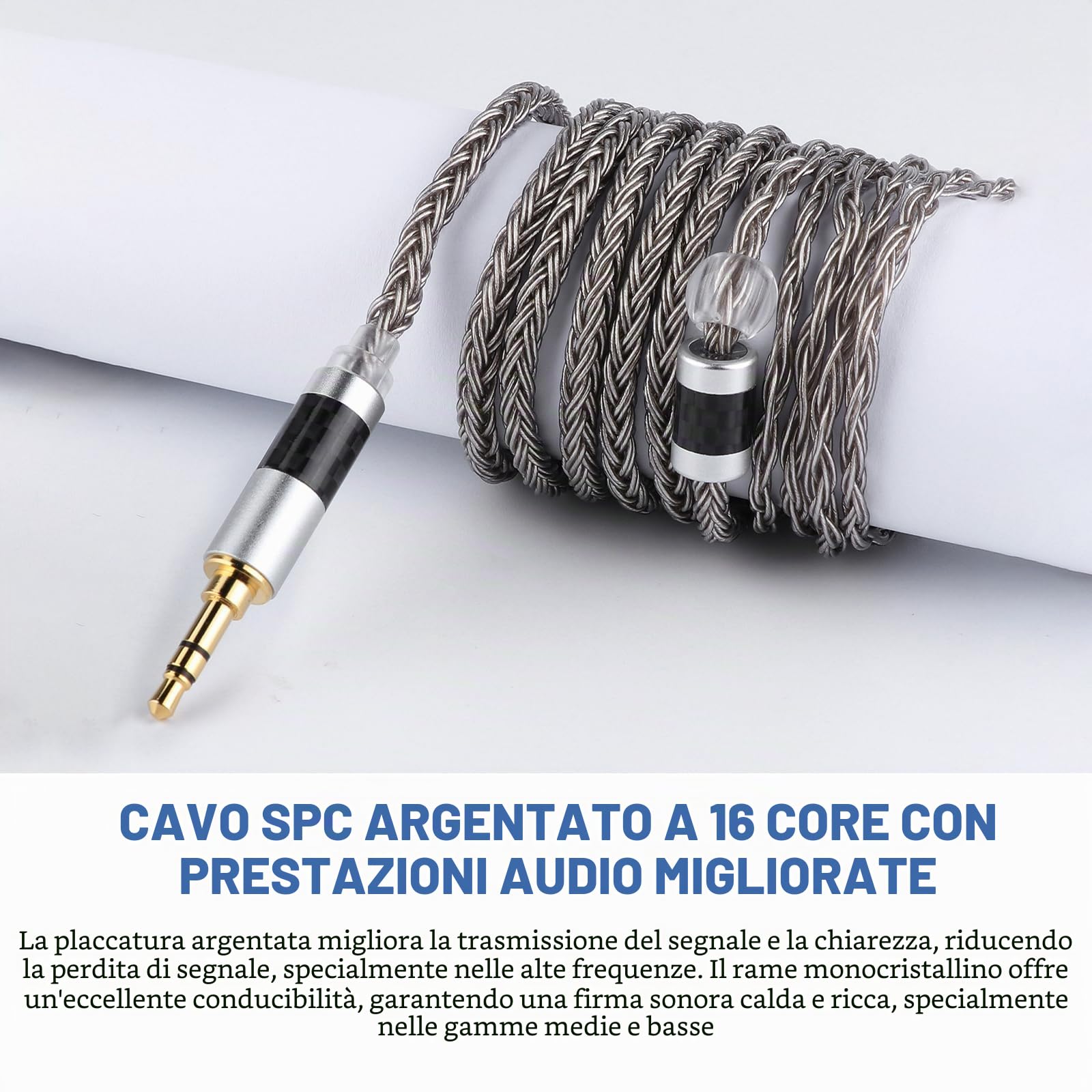 Linsoul Tripowin Zonie IEM Cavo, 16 Core Placcato Argento Cordoni Aggiornati, 1.25m SPC in Ear Monitor Cavi per 7hz Zero:2 Orchestra Lite Cadenza Hype4 Supermix4(2pin 0.78mm, 2.5mm)(Grigio)