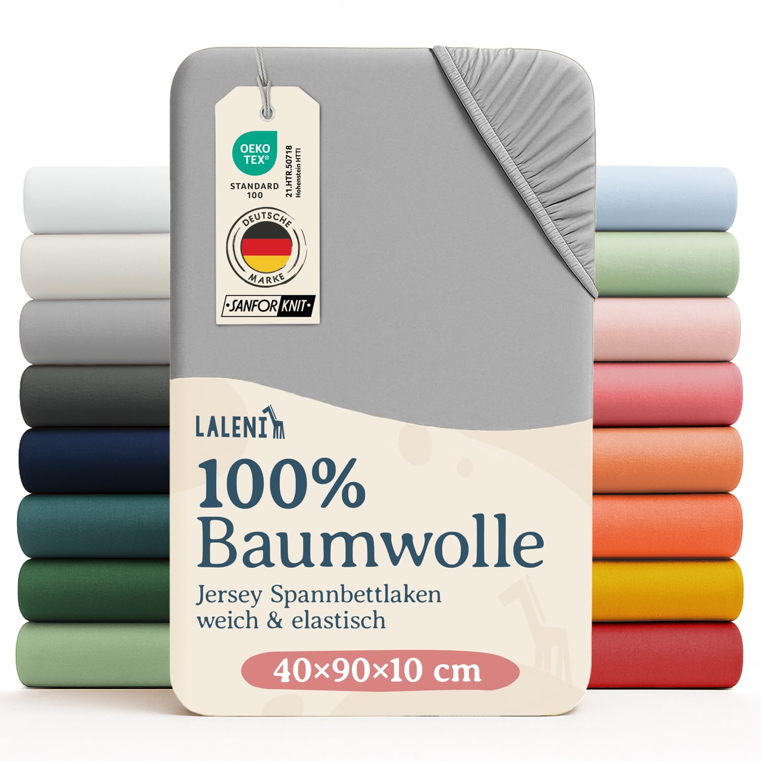 Laleni Jersey Spannbettlaken, 40x90cm, für Baby Beistellbett & Stubenwagen, 100% Baumwolle, Oeko-TEX Zertifiziert, 2er Set, Grau