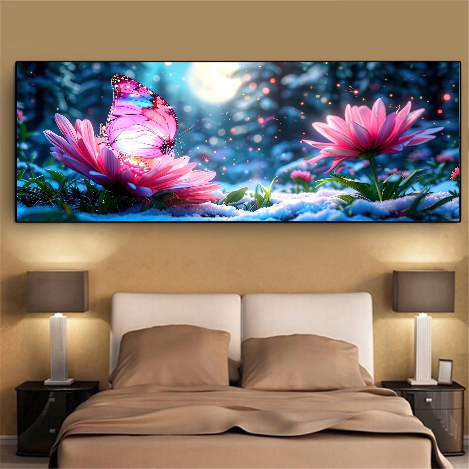 Mefooge Diamond Painting Fleur Peinture Diamant Point de Croix Kit Diamond Painting Papillon Kit Complet Cristal Strass Artisanat Peinture Numéro Personnalisé Pour Murale Décor 70x140cm L526