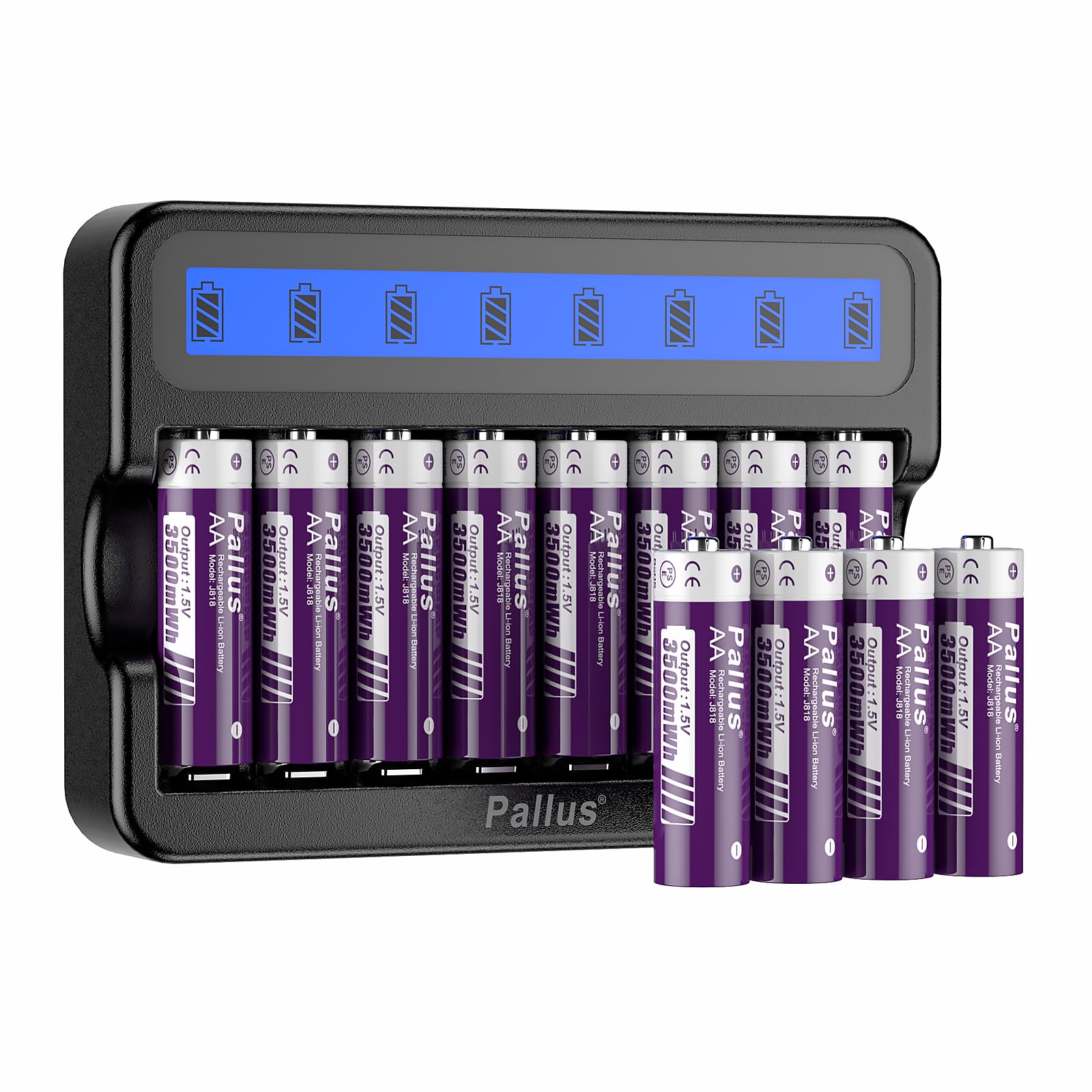 Baterías de litio recargables AA, batería doble A de alta capacidad de 3500 mWh, con cargador de batería rápido 3H, 1500 ciclos de larga duración para radio, mouse inalámbrico, cámara (paquete de 12)
