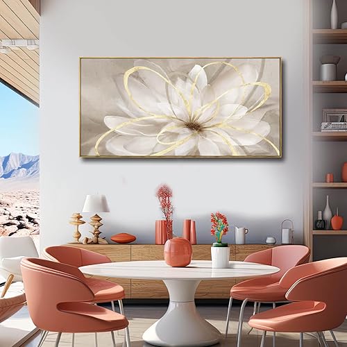 Miniatura 5 de SOUGUAN Lienzo decorativo de pared con flores doradas, líneas abstractas, decoración de pared para sala de estar, decoración moderna del hogar,