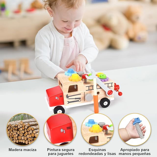 Foto 6 de 7 de Caja de Herramientas de Madera para Niños 2 3 4 5 Años, Herramientas Juguetes Montessori con 30 Piezas