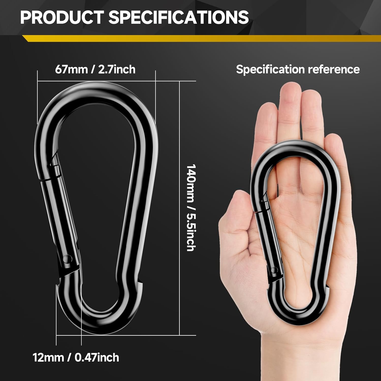 4Pcs Spring Snap Hooks, 5.5” Carabiner Clip, 1200lbs Heavy Duty Rope Connector, Large Carabiners for Indoor & Outdoor, Hammock, Swing, Camping, Fishing, Hiking - Image 3