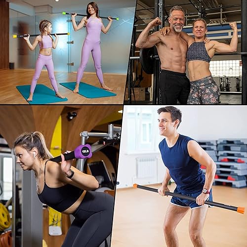 Miniatura 6 de LIONSCOOL Barra con peso para entrenamiento, barra de peso acolchada para ejercicio, barra de estiramiento de acero sólido para esculpir el cuerpo,