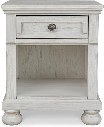 Miniatura 5 de Signature Design by Ashley Robbinsdale Coastal - Mesita de noche de un cajón con almacenamiento de cubo color blanco