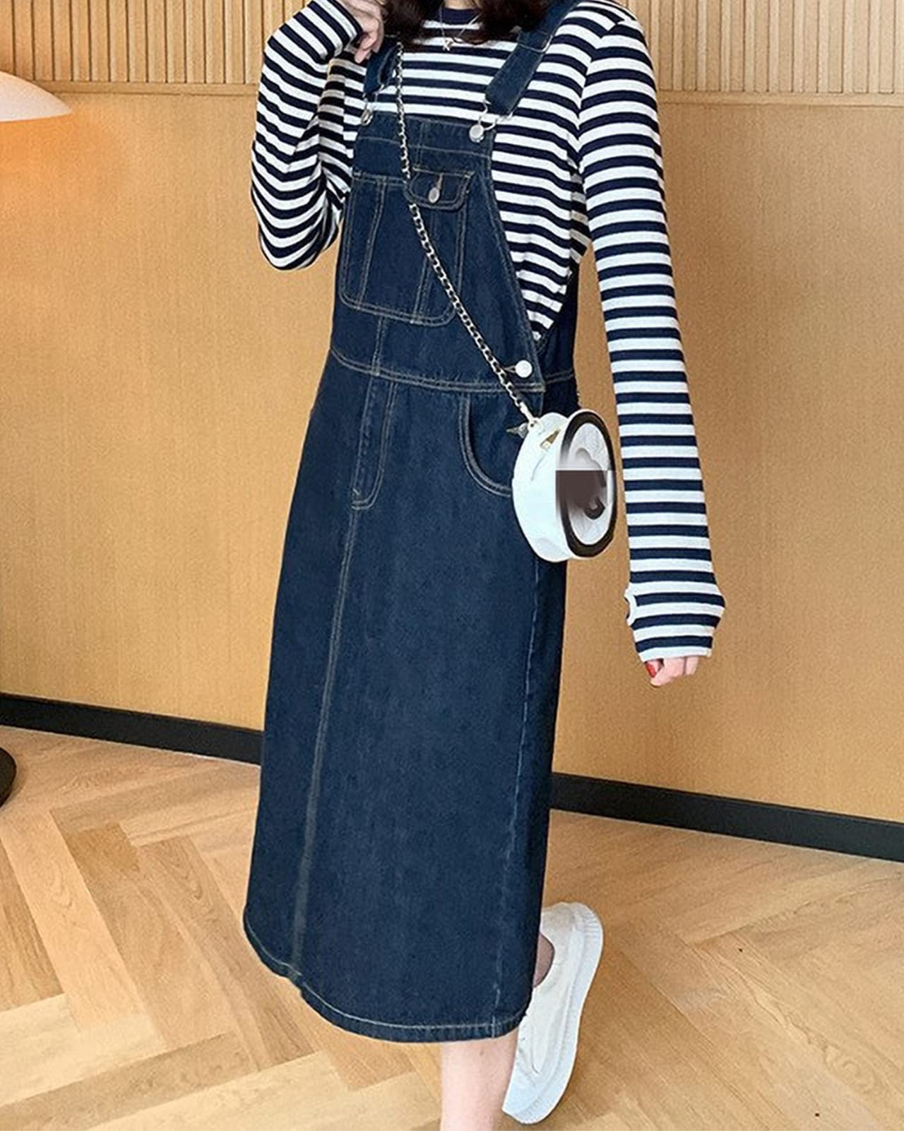 Vestido Peto Vaquero Mujer Corta Denim Dungarees Vestido Monos Peto de Falda con Bolsillos