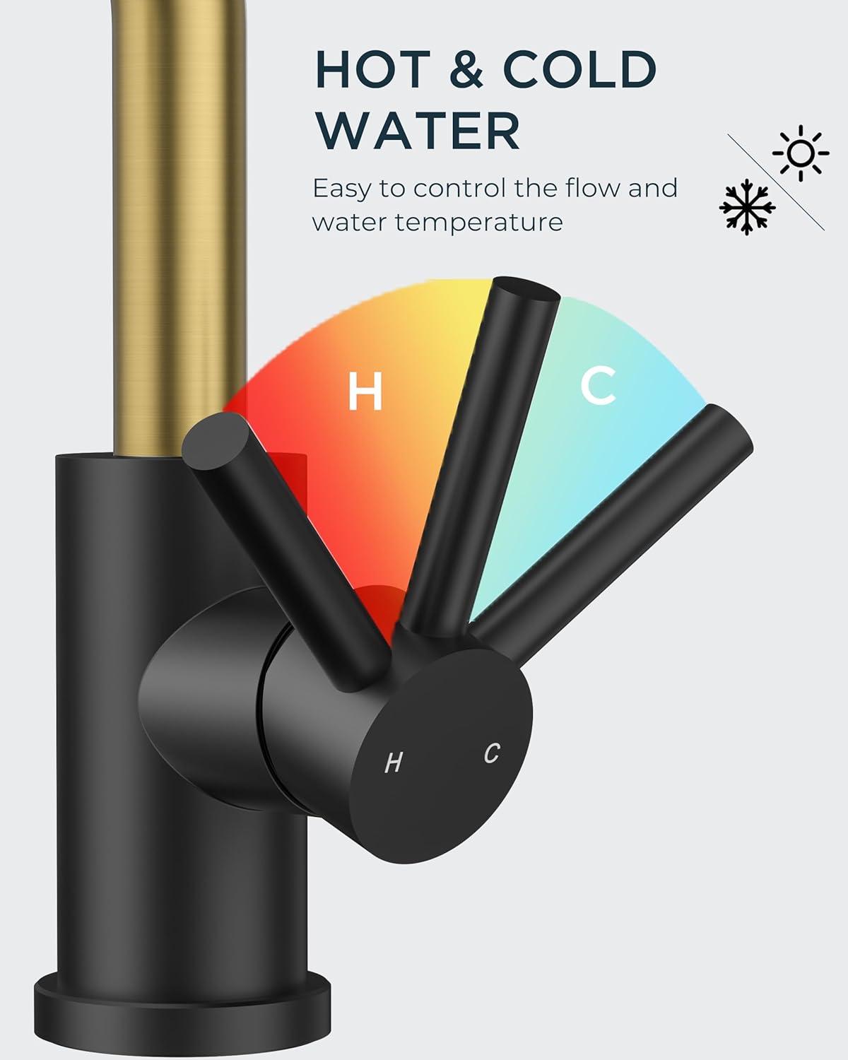FORIOUS Black and Gold Bathroom Sink Faucet 1 or 3 Hole with Pop Up Drain and Hoses, Single Handle Vanity Faucet for Bathroom Vanity Bar Kitchen RV, 360° Swivel High Arc Spout