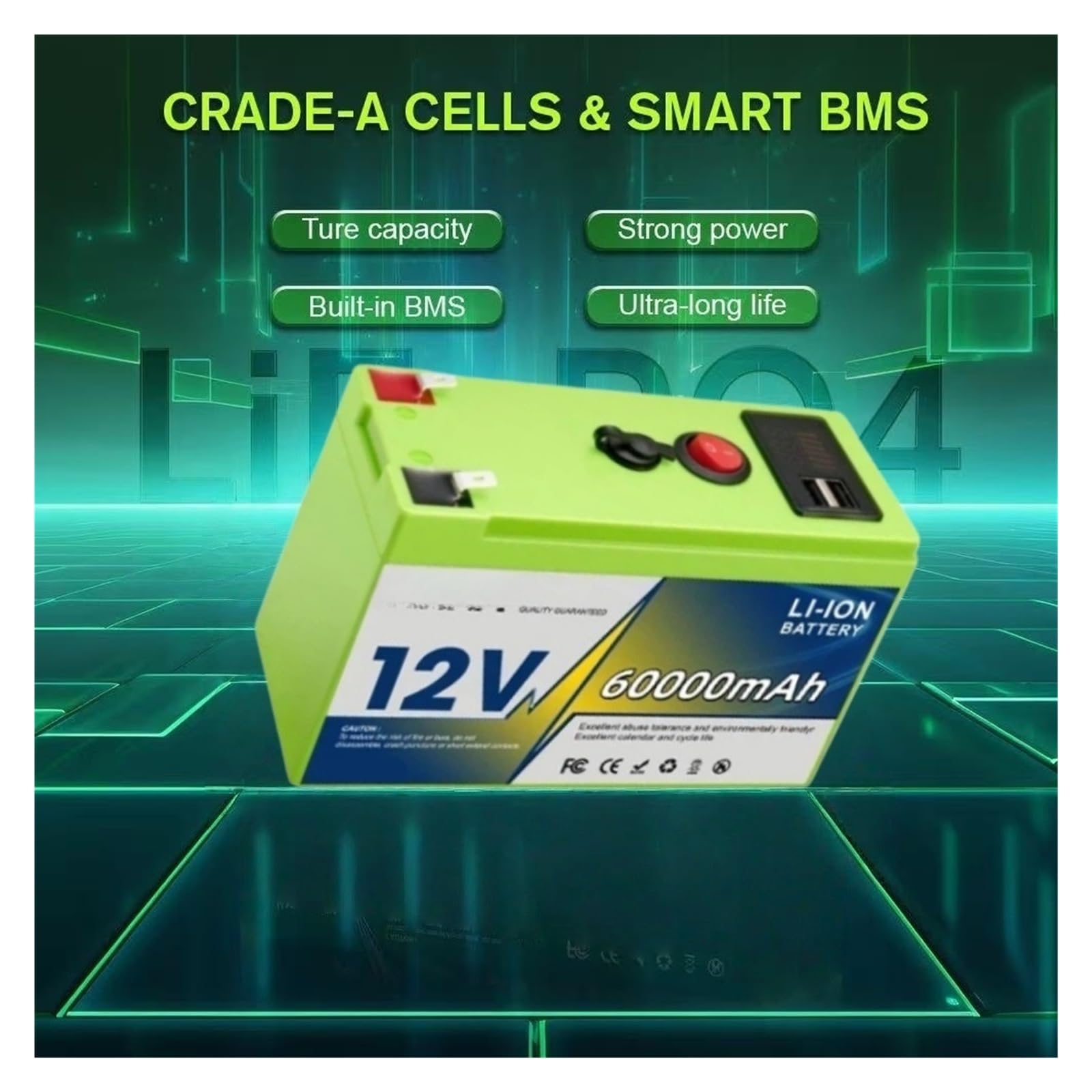 Batteria A Ciclo Profondo Batteria Al Litio 12V 200Ah LiFePO4 | BMS integrato applicabile all'UPS adatto for macchinine giocattolo for bambini(1pcs 80000mAh-1)