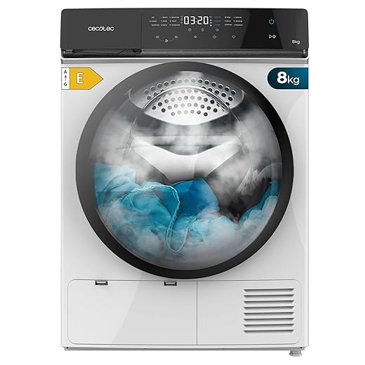 Cecotec Sèche-linge Pompe à Chaleur 8Kg Bolero DressCode Dry 8400. Précédente Classe A++, 15 Programmes, Basse Consommation, Full Touch, Séchage Auto, Repassage Facile, Stop&Go, Delay Start, Blanc
