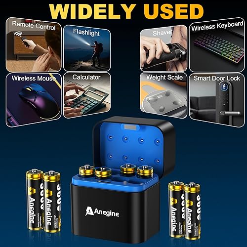 Miniatura 8 de Paquete de 8 baterías recargables AA de litio con cargador rápido, baterías de iones de litio AA de alta potencia de 3600 mWh, 1.5 V, batería AA de