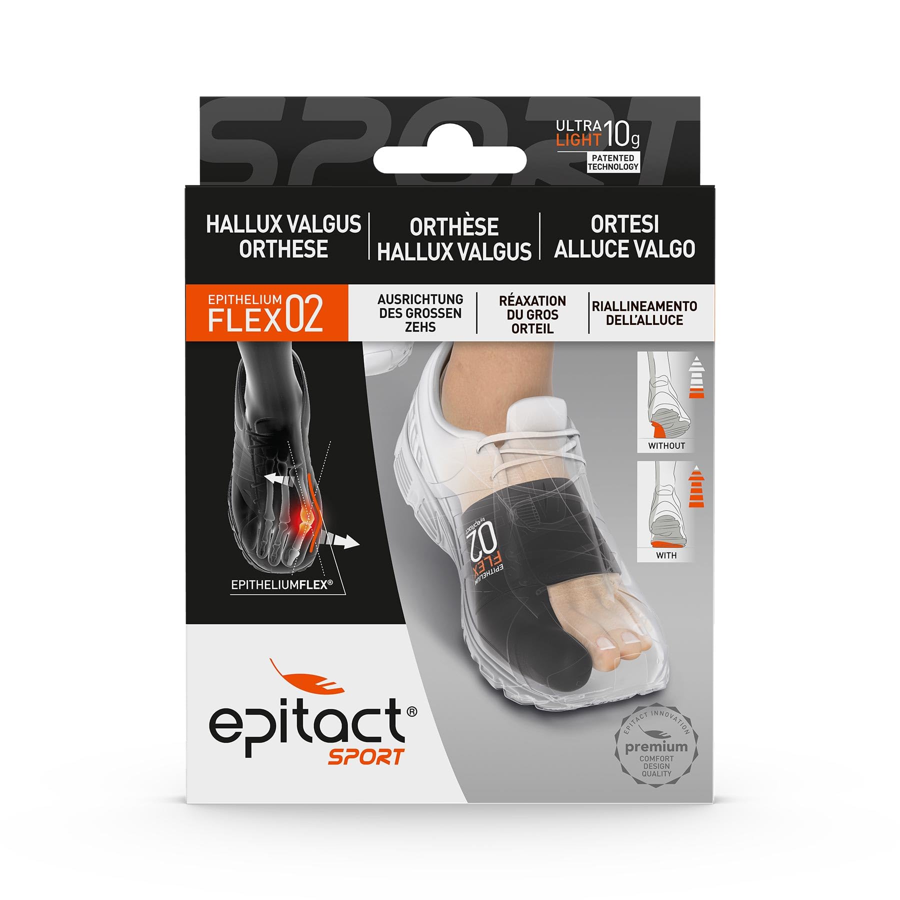 Epitact | Hallux Valgus Korrekturbandage für den Sport | Begradigt und entlastet den großen Zeh in Sportschuhen bein sport | Technische Stoffe, ultradünn und leicht | Französische Innovation (M)