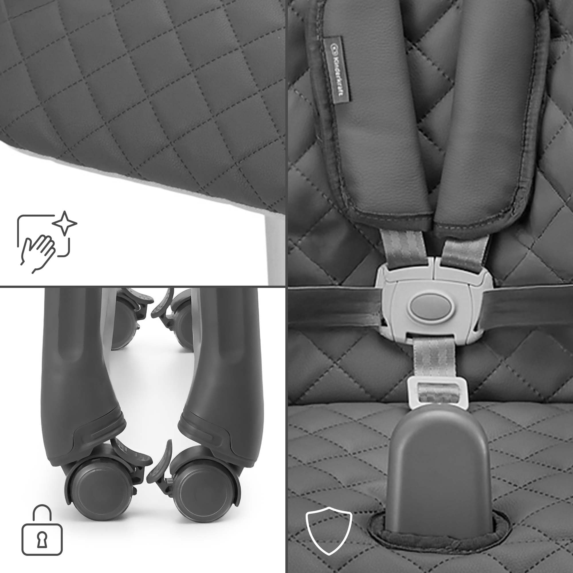 Kinderkraft TULO Chaise haute pour bébé, Ergonomique, Confortable, Pliable, Avec Repose-Pieds Réglable en Hauteur, Double Plateau Amovible Pour les Tout-Petits de 6 mois à 5 ans, Gris