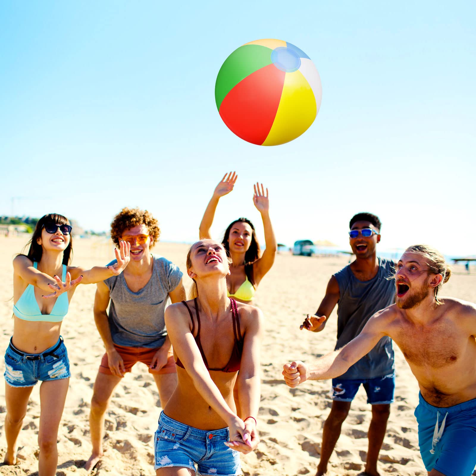 30 bolas de playa inflables de 20 pulgadas, juguetes grandes para juegos de piscina, suministros de fiesta de natación de verano (arcoíris) 4