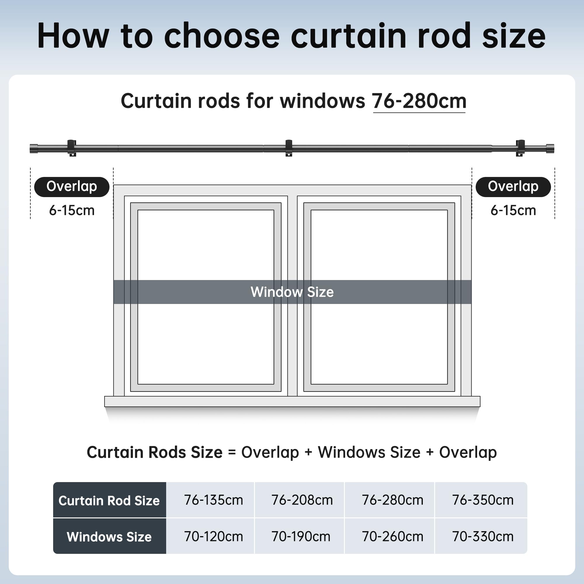 Tringle à rideaux extensible de 76 à 280 cm, diamètre 25 mm avec supports réglables pour rideaux à œillets, tringles décoratives très résistantes pour chambre à coucher, salon