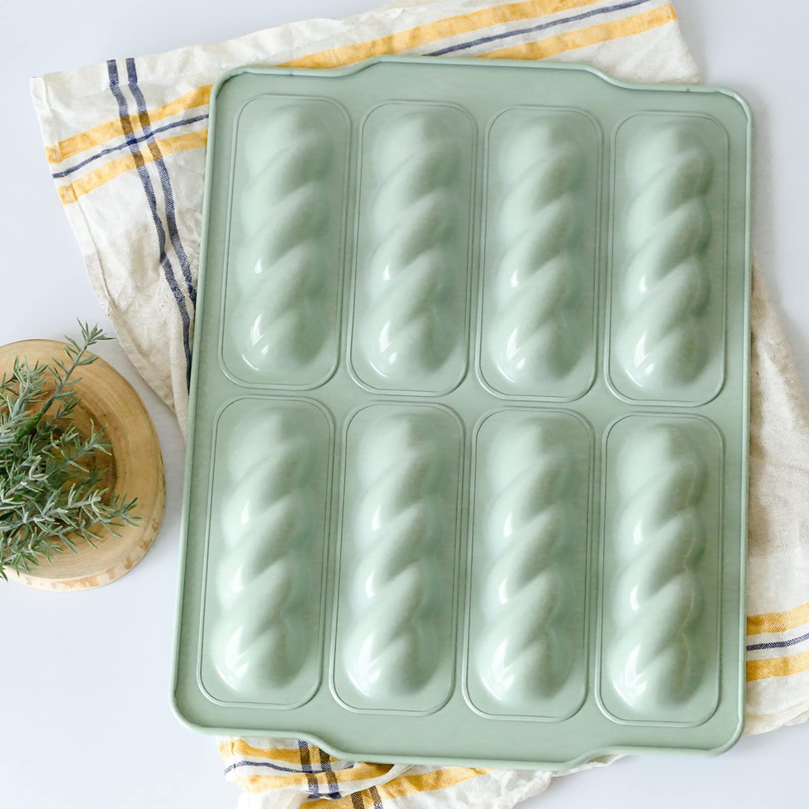 Moule à macarons à 8 grilles, moule vert avec motif torsadé, moule à brownies, poêle antiadhésive pour la maison, hamburgers, desserts, gâteaux, moule à pain, moule à pâtisserie antiadhésif