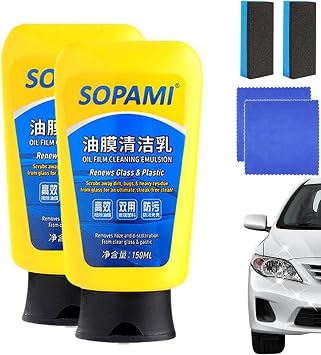 Sopami Oil Film Cleaning Emulsion,Sopami Car Coating Spray,Sopami Quickly Coat Car Wax Polish Spray,Remove Car Glass Oil Film 2Pcs