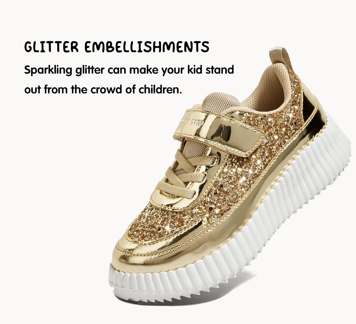 LUCKY STEP Kid's Glitter Running Sneaker Sparkly Braided Shiny Bling Princess Shoes School Athletic Walking Shoes for Children/Boys/Girls - Image 2