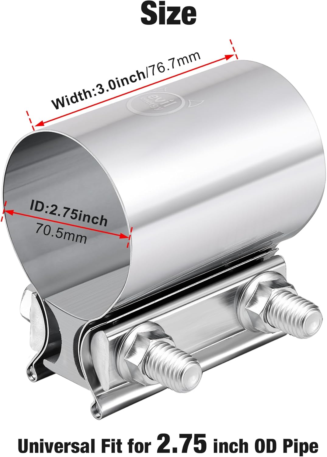 EVIL ENERGY 2.75 Inch Exhaust Clamp,2 3/4" Butt Joint Band Clamp 2PCs and EVIL ENERGY 2.75 Inch Exhaust Clamp,2 3/4" Narrow Band Muffler Clamp 2PCS