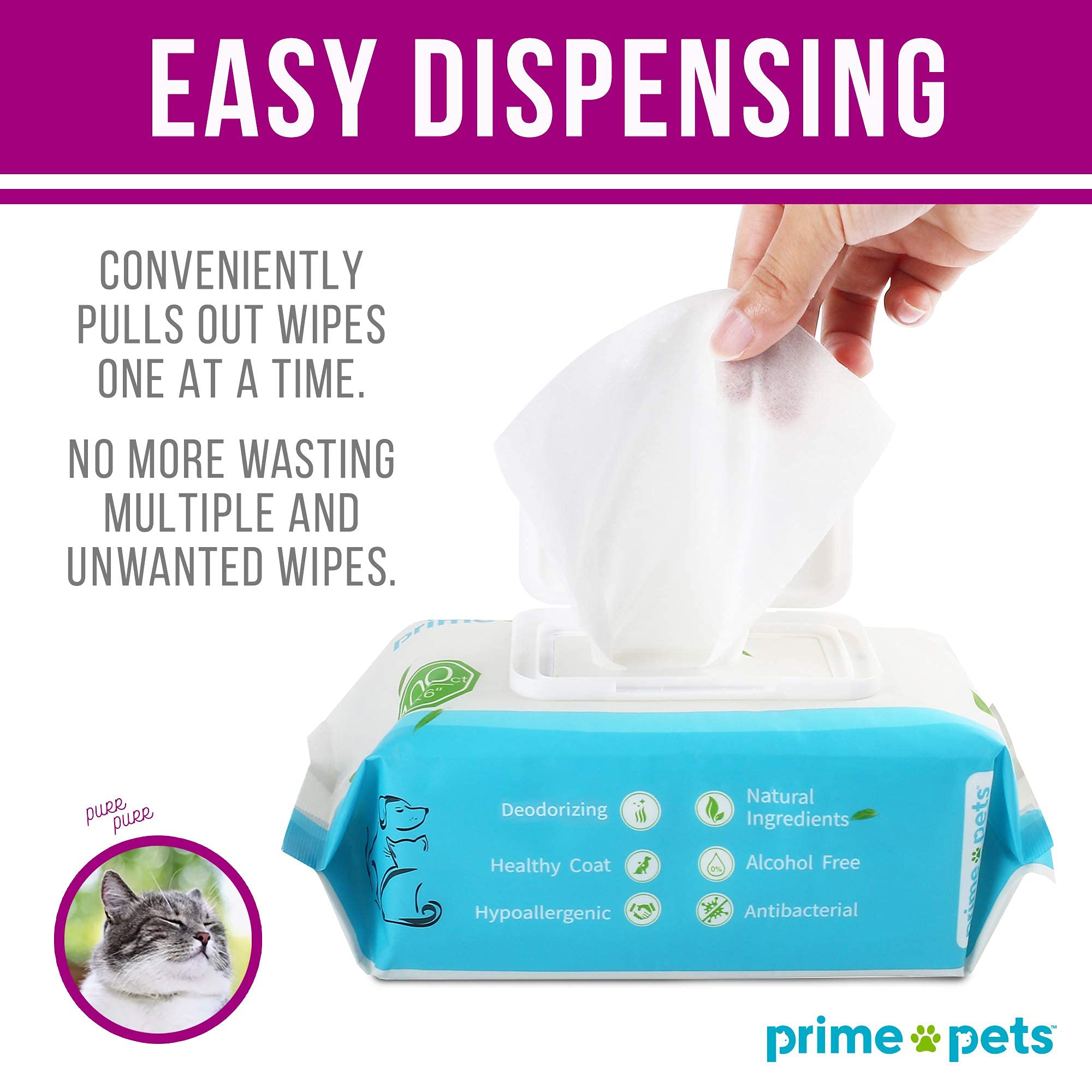 PrimePets 300PCS Dog Wipes Cleaning Deodorizing, 8" x 6" Pet Grooming
