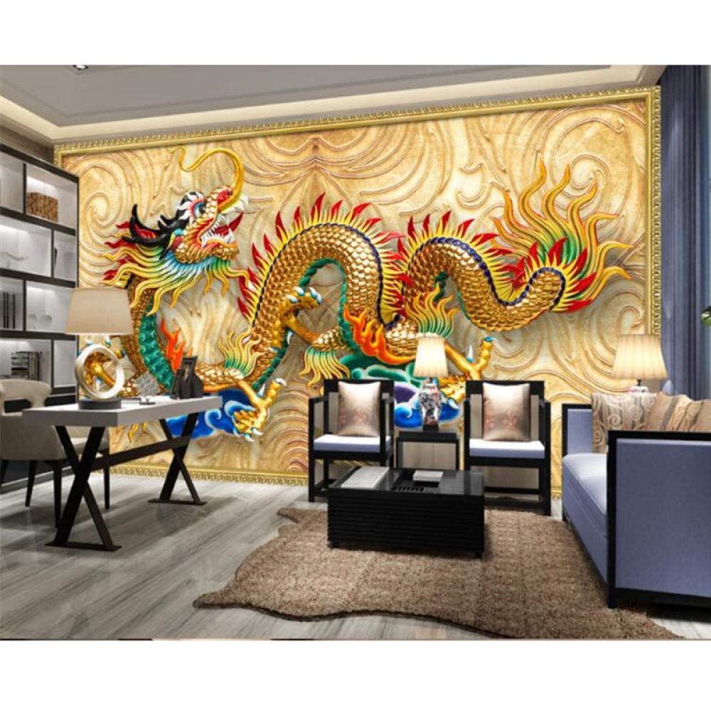 Amazon | 壁紙の壁3 dの中国風の黄金の龍の彫刻写真の壁紙の背景、壁の