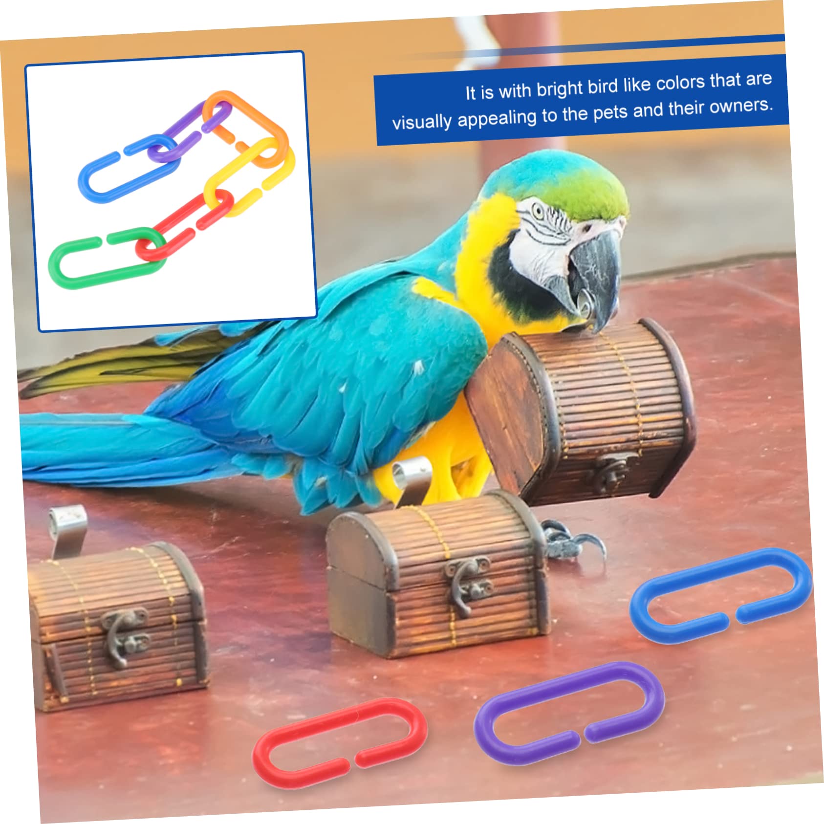 100 Stuks Vogelkettingspeelgoed, Plastic C-clips Haken Kettingschakels Papegaai Educatief Vogelkauwspeelgoed, Vogelschommel Klimketting Kooi Speelgoed