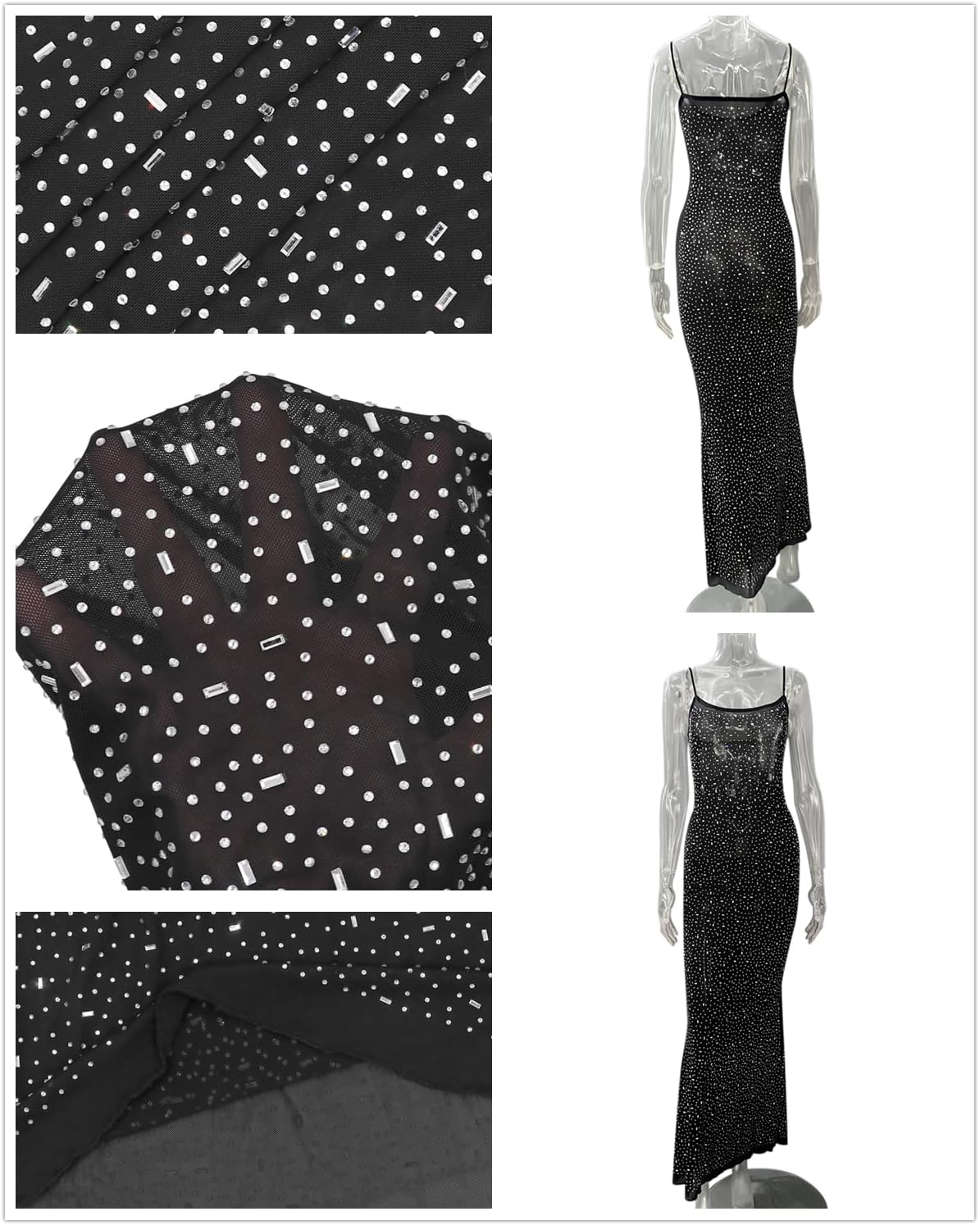 Women's Mesh Rhinestone Cover Up Dress Sparkle Beach Swimwear Coverups Shiny Crystal Sheer Maxi Dresses
