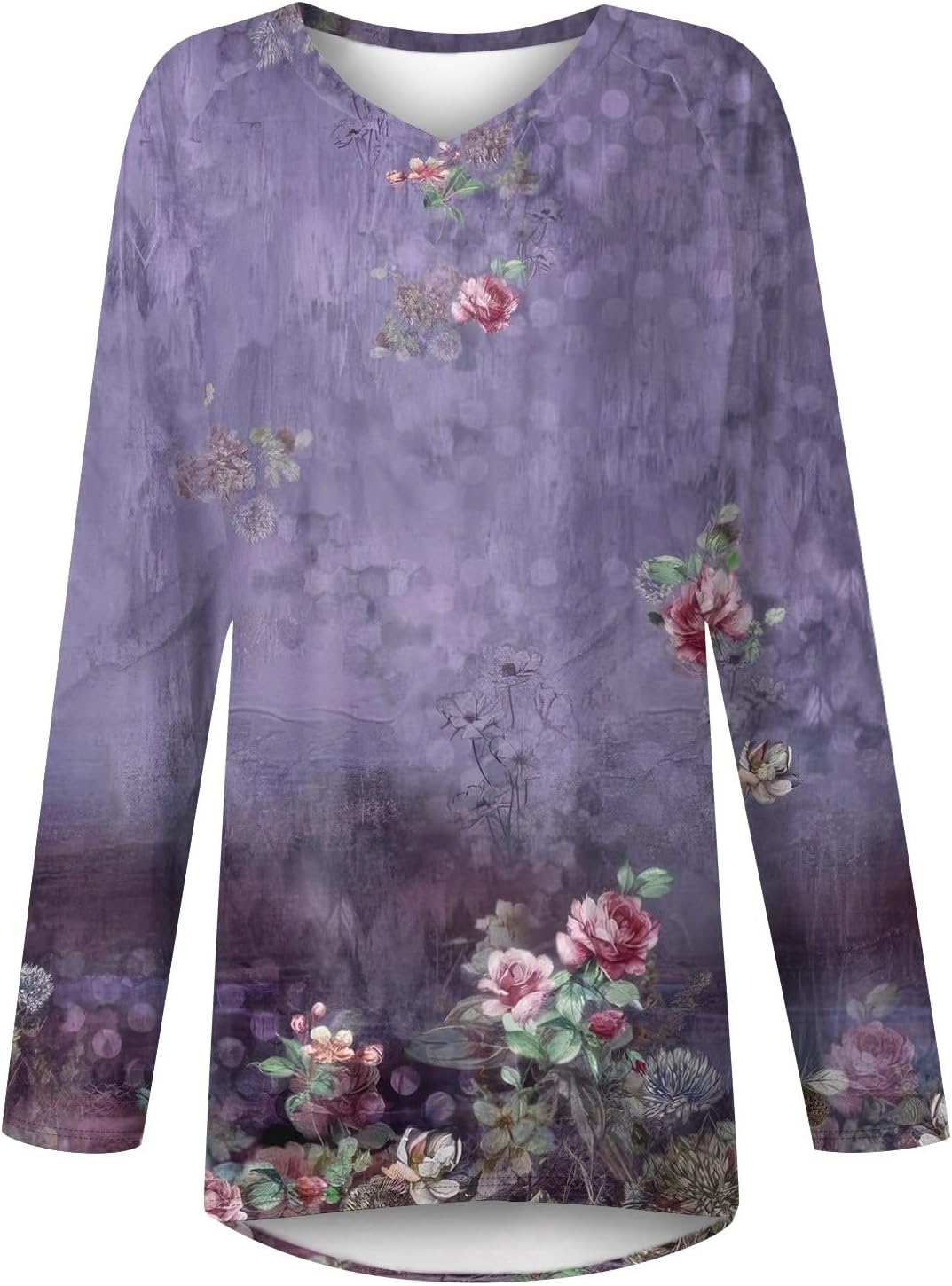 Women's Cute Tops, Casual Long Sleeve V Neck Loose Fit Blouses Floral Print Dressy Shirts, S-5XL