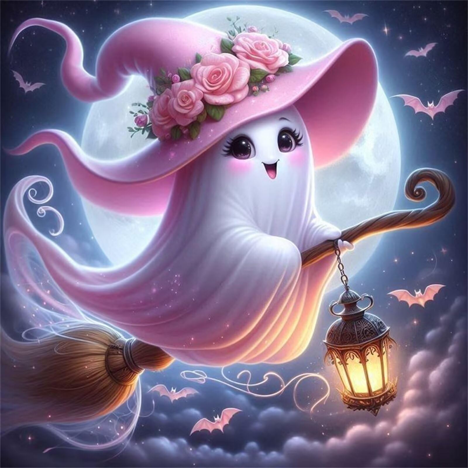 Jinmer Diamond Painting Fantasma lunar,5D Diamond Painting Kit Completo,DIY Cuadros de Diamantes para Adultos,Rhinestone Bordado Punto de Cruz Manualidades Hogar Pared Decoración 75x75 cm