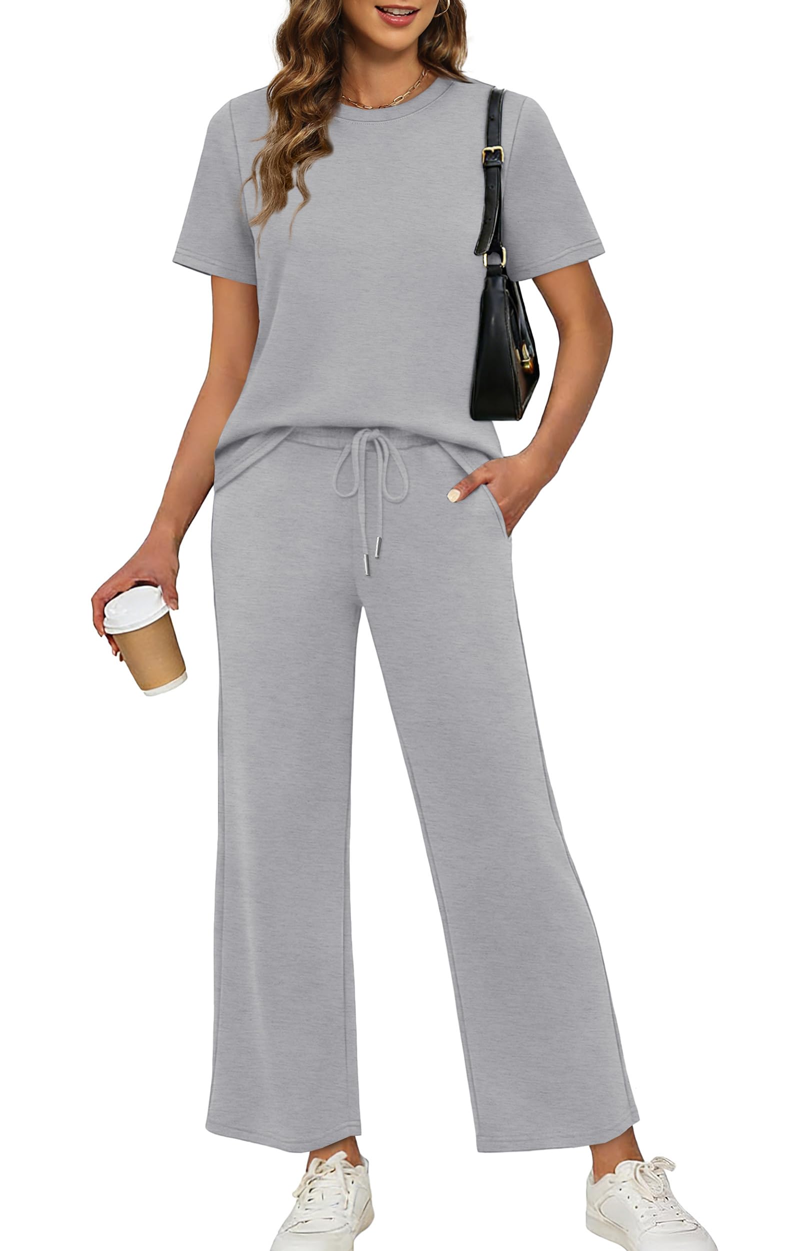 XIEERDUO Women's Side Slit Lounge Sets 2026 Fashion 2 Piece Travel Outfits Cozy Loungewear Wide Leg Tracksuits S-3XL