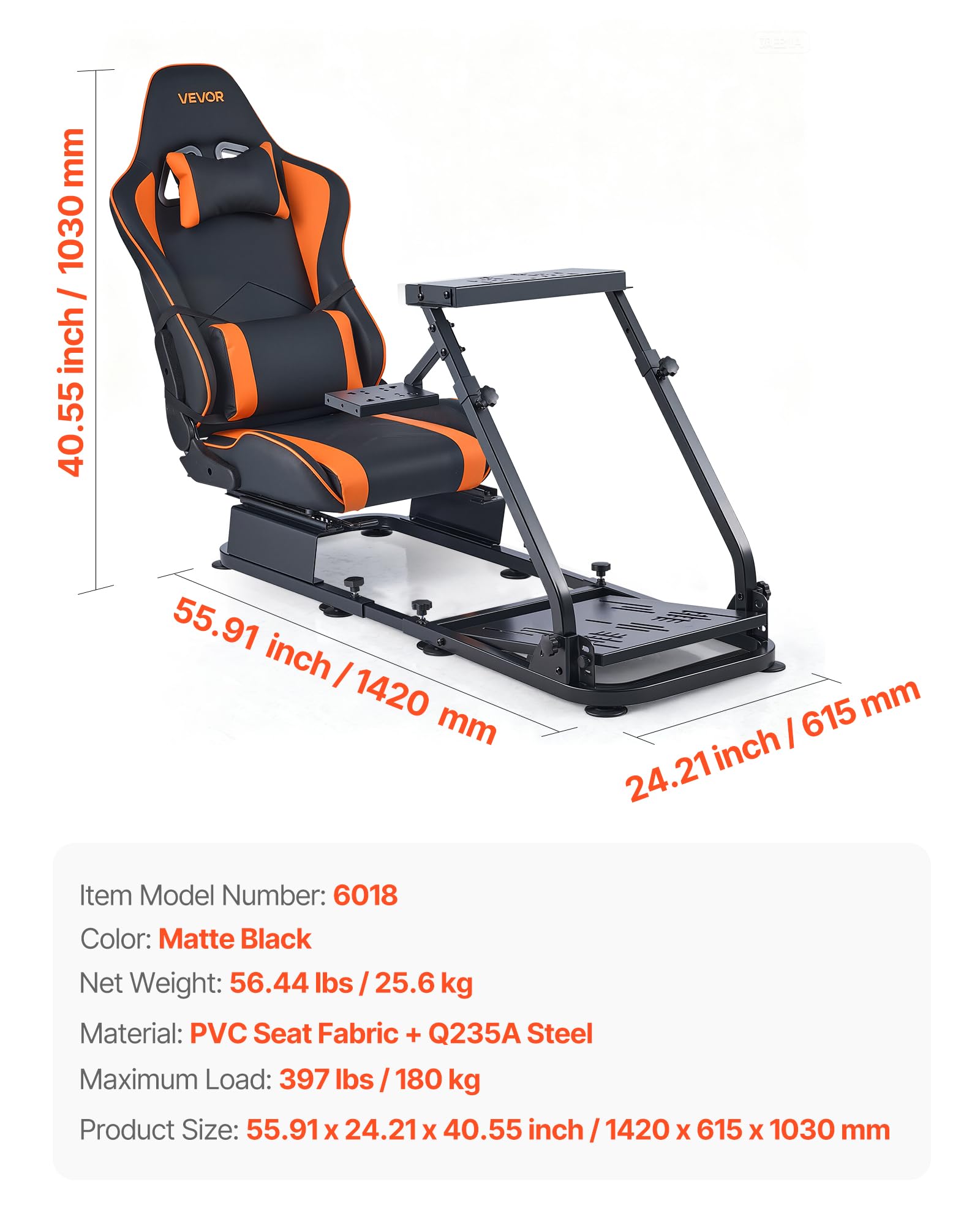 VEVOR Support de Volant de Course Cockpit de Simulateur de Conduite, Double Bras, Compatible Pédales Logitech G25, G27, G29, G920, G923, Thrustmaster T300RS, TX F458, T500RS, T3PA-PRO (F1/GT), CSR