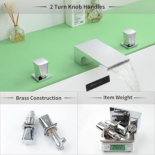 Miniatura 9 de Grifo de bañera romana de cascada para montaje en cubierta, 3 agujeros, 2 asas con grifo de llenado de bañera para alto flujo, níquel cepillado,