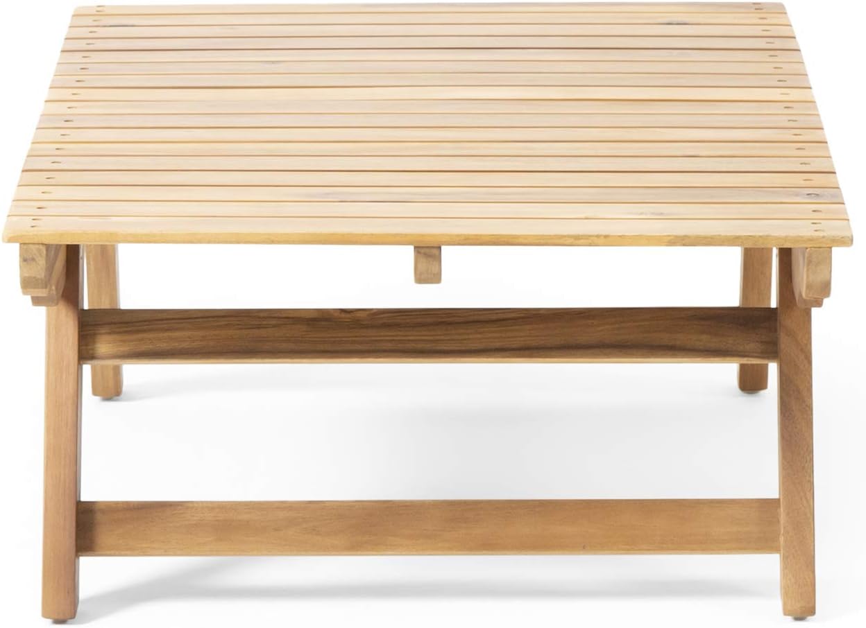 Outdoor Coffee Table with Open Slat Design, Acacia Wood Patio Table for Garden Deck, Teak Finish