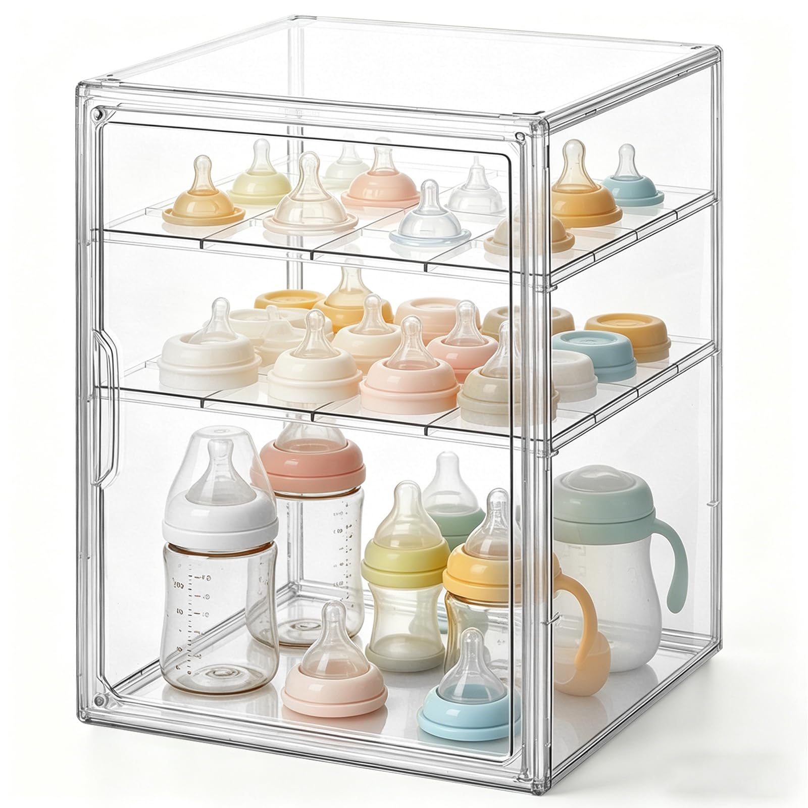 3 Tier Acrylic Baby Bottle Organizer Clear Plastic Bottle Storage Container