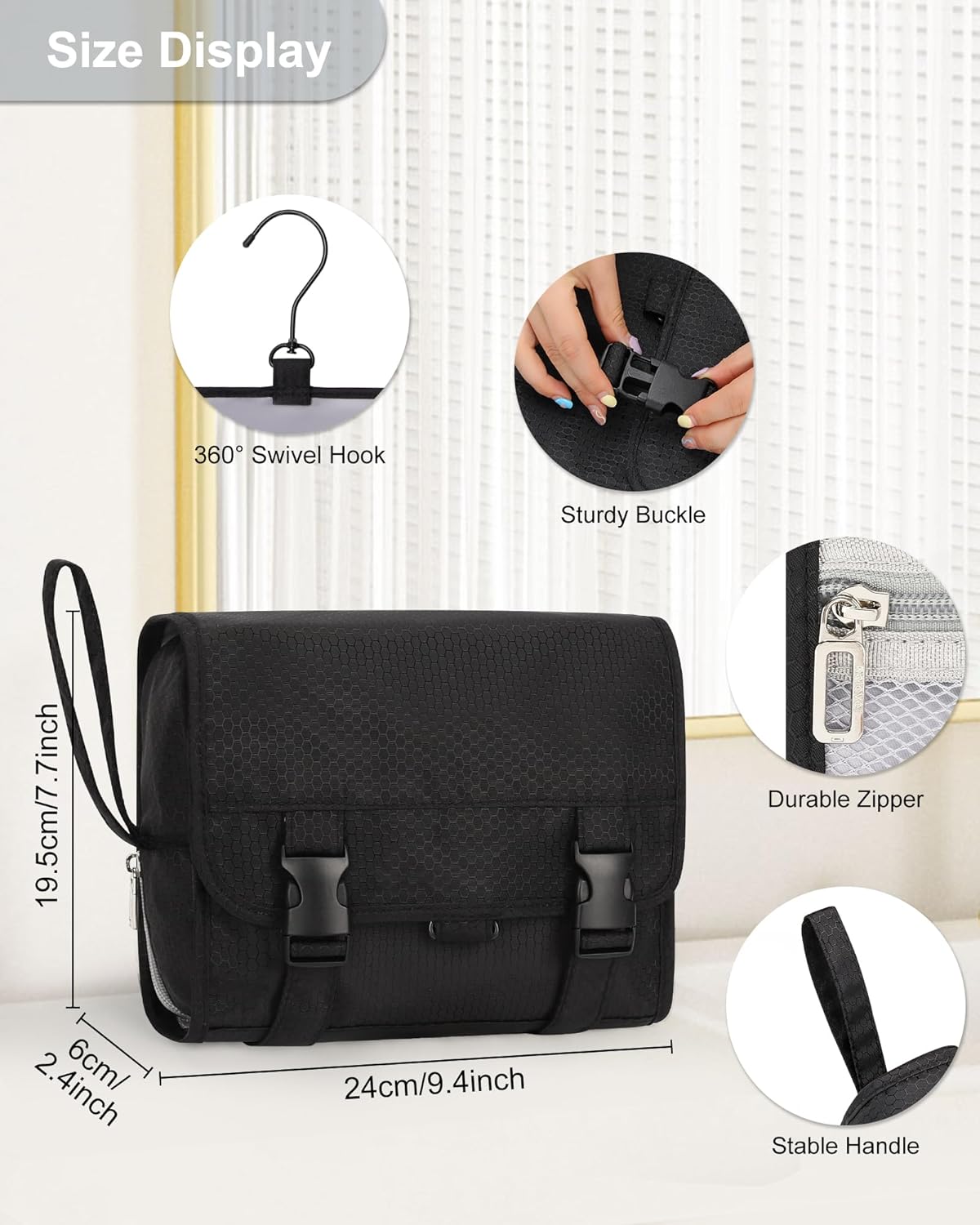 Small Hanging Toiletry Bag for Men and Women, Portable Hanging Organizer for Travel-Sized Shower Dopp Kit, Makeup Accessories, Waterproof Toiletries Organizer with 3 Compartments for Outdoor - Black 01 Black Small