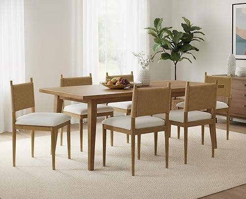 Vista 14 de EALSON Juego de 2 sillas de comedor modernas de mediados de siglo, sillas de comedor de madera negra con respaldo tejido, cómodas sillas de cocina