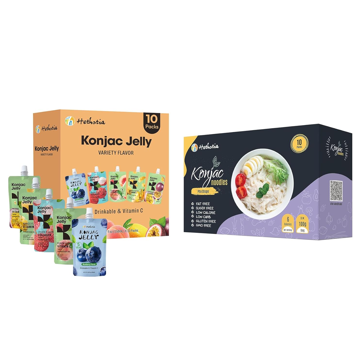 Hethstia Fideos Shirataki Konjac Veganos - Pack de 10