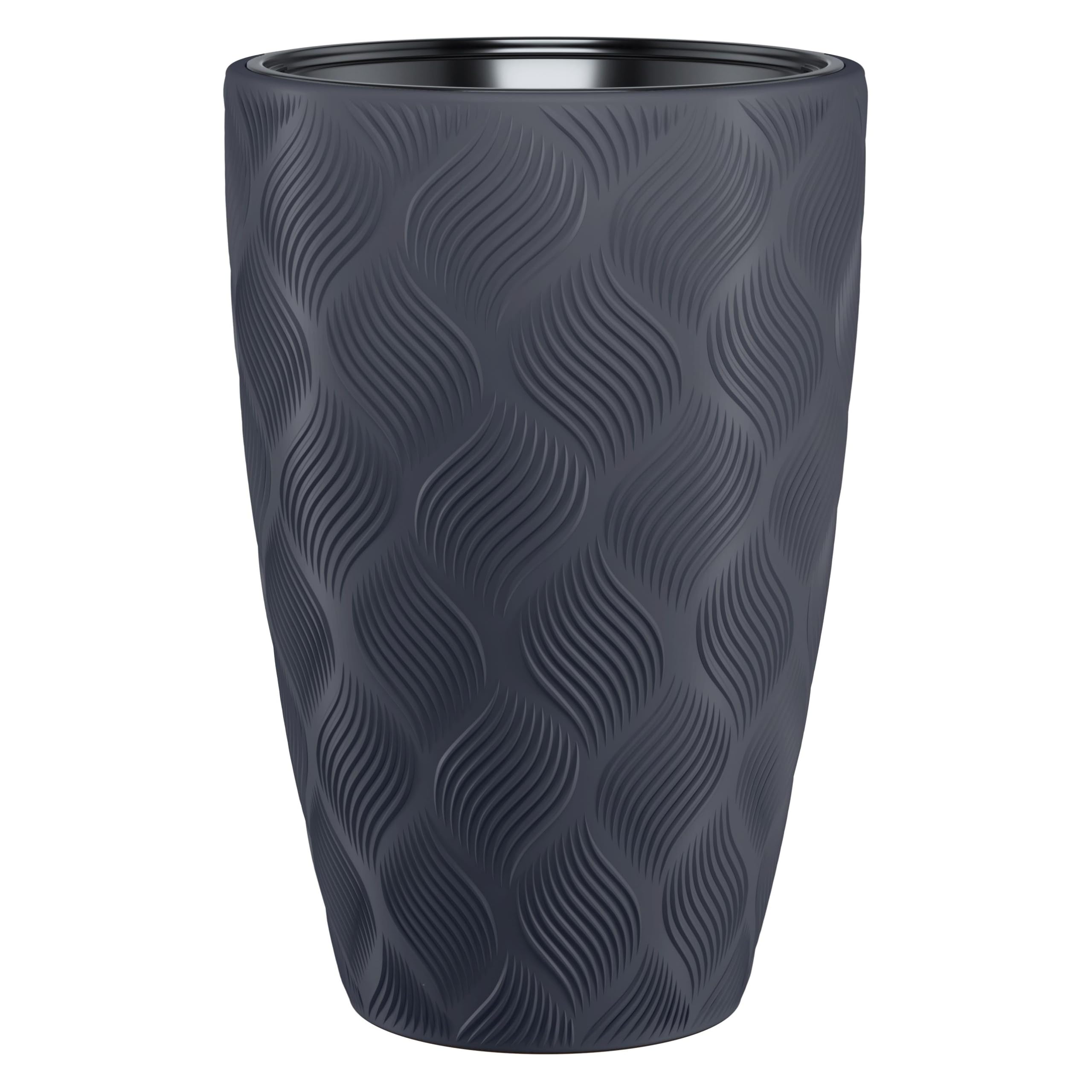 B2C Round Tall Plant Pot Elegant Large Flower Indoor Outdoor Garden Planters Flow High 5 Colours Wave Plastic Textured With insert (Anthracite, H58cm x D38.5 cm) โ image 1