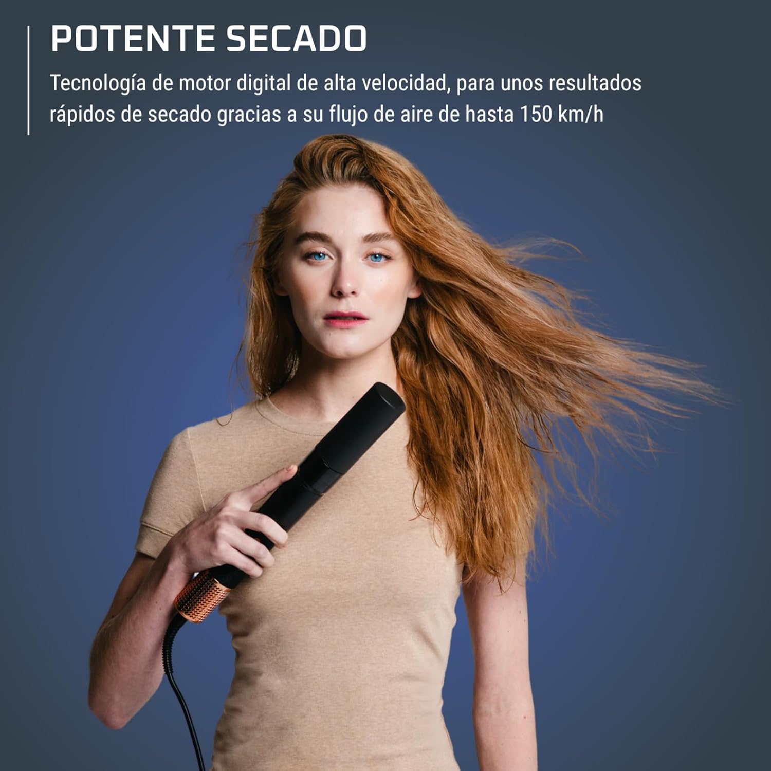 Woman using Rowenta Air Shape with drying nozzle for powerful drying