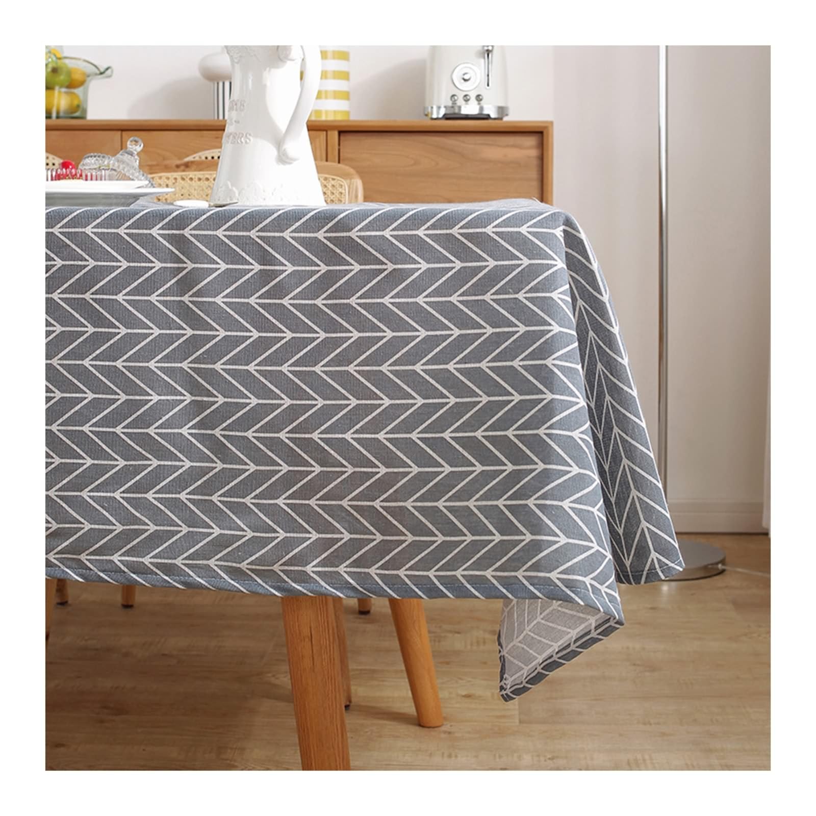 Nappe Rectangulaire Anti Tache Coton Lin, Nappe Table Lavable Motif de Flèche Géométrique Nappe pour Décoration de Table à Manger de Cuisine Gris, 140 x 220 CM