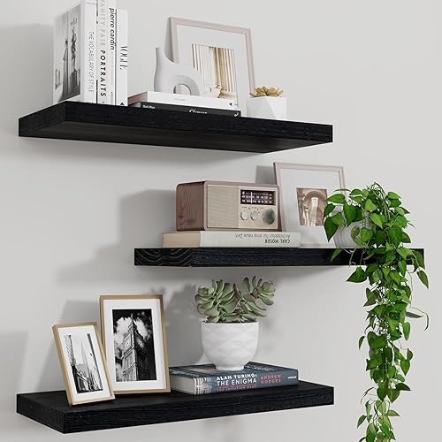 Marsmiles Estantes flotantes de madera para pared, juego de 3, estantes flotantes de madera rústica de 17 pulgadas de ancho, exhibición invisible
